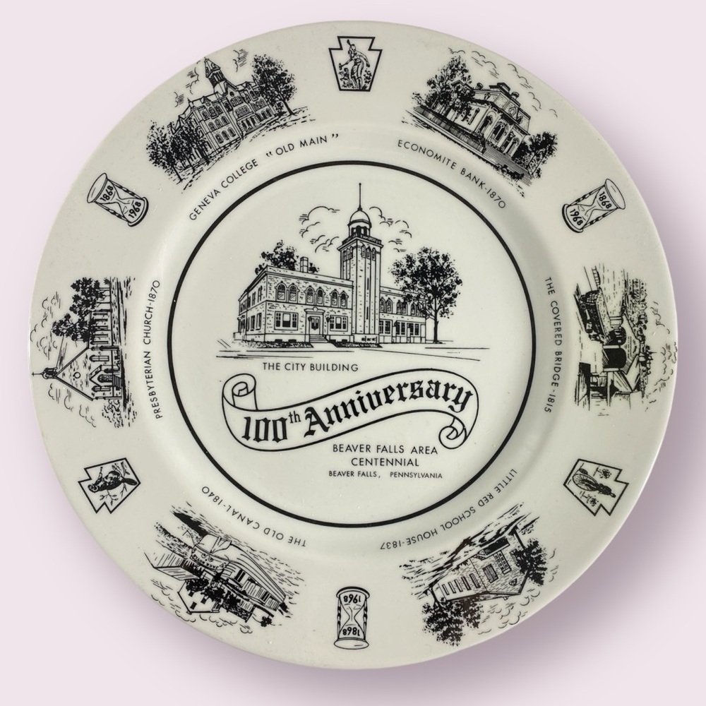 1968 Commemorative Plate Beaver Falls, PA - 100th Anniversary